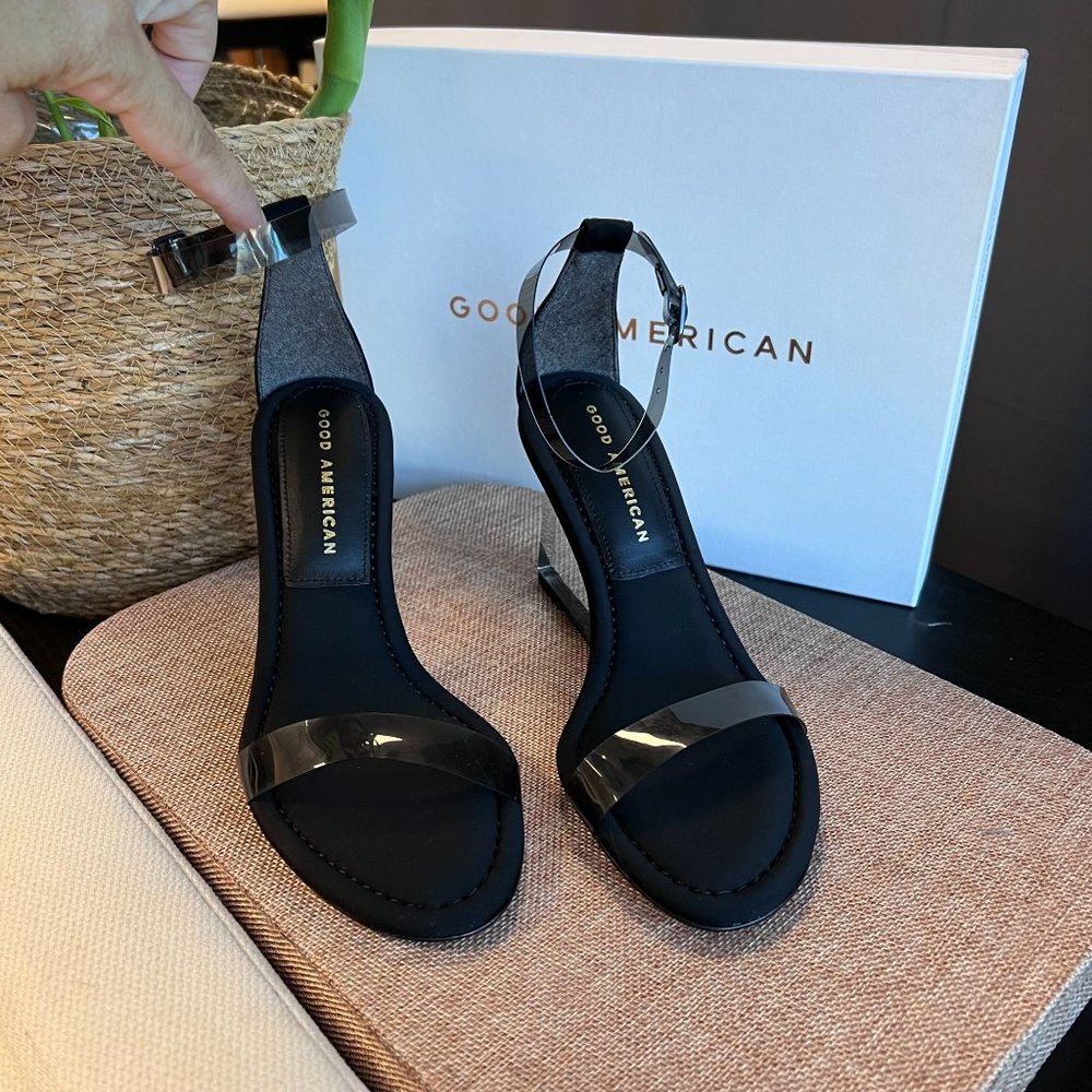 Good American Size 6.5 Clear Wedge Slingback Sandals